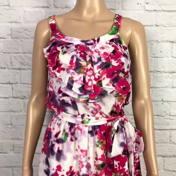 Express Floral Spring Summer Sleeveless Ruffle Bust Red MIDI Dress Size Small S - Picture 5 of 7